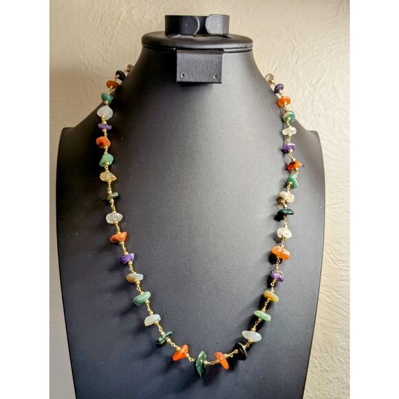 Vintage Multi Genuine Gemstone Gold Tone Bead Barrel Clasp 26" Necklace - Picture 1 of 8